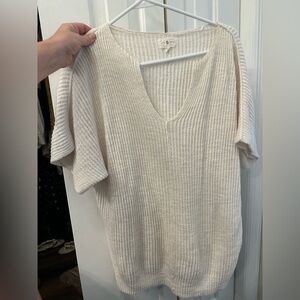 Lou & Grey Cream V-Neck Sweater with Ribbed Texture